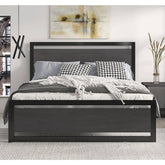 Full Black Metal Bed w/ Wood Headboard & Footboard